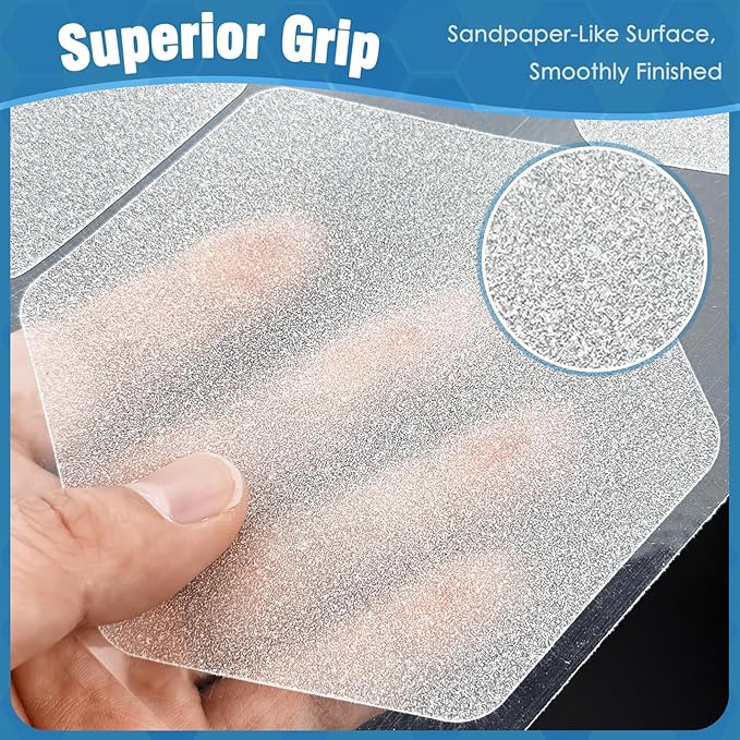 S&X 24 Pcs Anti Slip Shower Stickers (Large 4.7" Hexagon), Oversized Non Slip Bathtub Stickers with Scraper, Invisible Clear High Traction Grit Safety Bath Decals for Tub Floor, Pools, Stairs