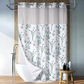 Lagute SnapHook Floral Shower Curtain with Snap-in Liner for Bathroom| No Hook Needed| Mesh Top Window| Machine Washable| Hotel Grade| 71Wx74L，Blue Bouquet