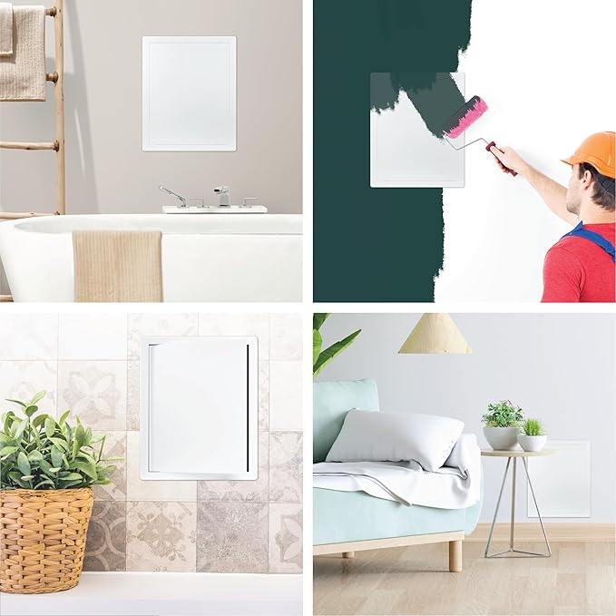 8" x 10" White Plastic Access Panel. Service Shaft Door Panel. Plumbing, Electricity, Heating, Alarm Wall Access Panel for Drywall. Bathroom Services Access Hole Cover.