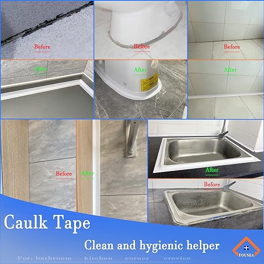 TOUSEA Waterproof Sealing Caulk Tape, Self Adhesive Sealant Strip for Bathroom, Toilet, Kitchen Countertop, Toilet, White