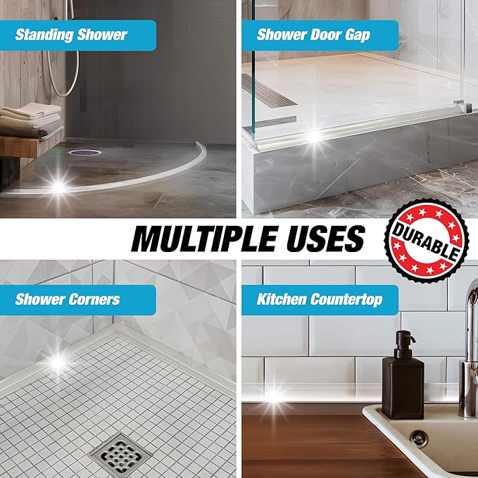 Shower Threshold Water Dam Barrier 85" - Transparent Collapsible Shower Water Blocker - Guard for Walk in Shower - Water Guard Stopper for Floor - Shower Door Water Blocker by Hippo Dam