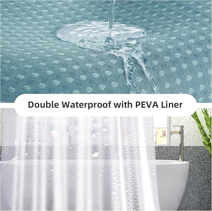 LaCyan 3 in 1 Waterproof Waffle Weave Shower Curtain and Clear Liner Set with 12 Stainless Steel Hooks Double Sided for Bathroom 72 Inches Heavy Duty Polyester Fabric Shower Curtains 72x84