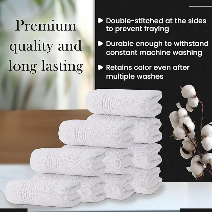 HALLEY Turkish Cotton Towels (Pack of 10) Washcloths Super Soft Highly Absorbent 100% Cotton Fingertip Towels for Bathroom and Kitchen for Mother’s Day (White)