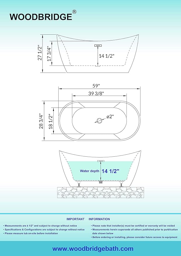 WOODBRIDGE 59" Acrylic Freestanding Bathtub Contemporary Soaking Tub, Black Acrylic(Matte Black Drain/Overflow),BTA1816-MB