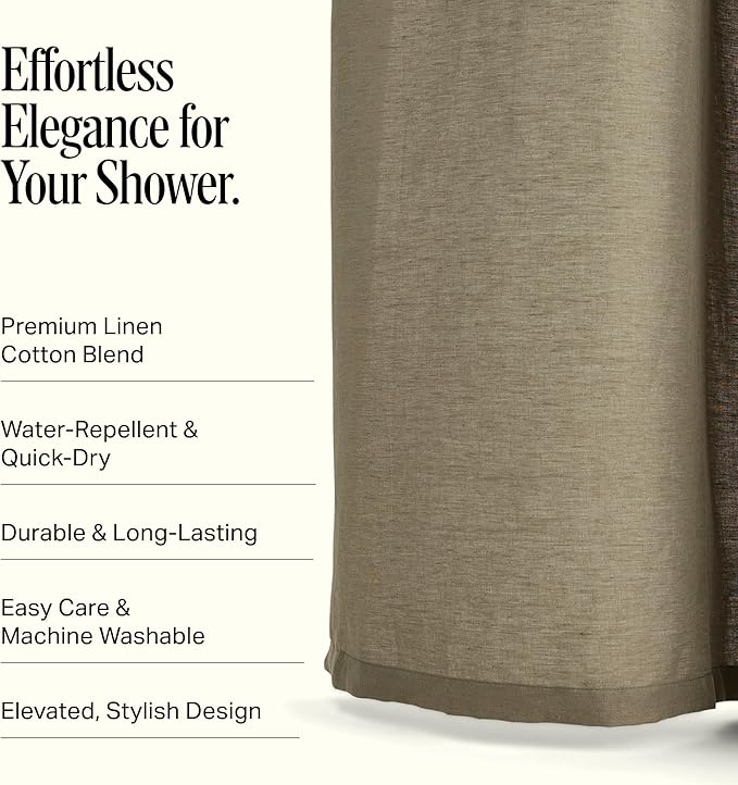 Preston Lane Stonebridge Linen Cotton Shower Curtain, 72" x 72" – 67% Linen 33% Cotton Blend, Fabric Bathroom Curtain with Reinforced Holes with Stitching, Made in Portugal, Eucalyptus