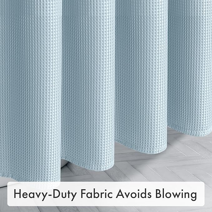 AmazerBath Fog Blue Shower Curtain Waffle Textured, Fabric Shower Curtain Misty Blue Thick Heavy Duty 240GSM Hotel Quality Bathroom Shower Curtains, Premium Polyester, 72 x 72 Inches