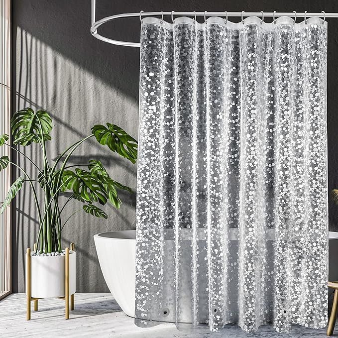 UFRIDAY Long Shower Curtain Liner 72 x 78 Inch, Thick EVA Waterproof Weighted Shower Curtain for Bathroom Heavy Duty with 3 Big Bottom Magnets,Clear, 3D Cobblestone