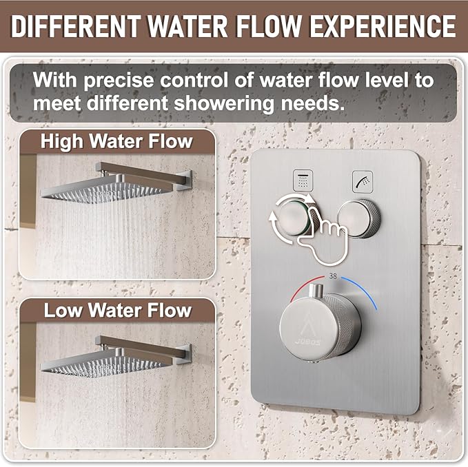 Thermostatic Shower Valve/System 12 inches Nickel Brass Faucet Set With Diverter/Mixer With Handheld Rain Head High Pressure Modern Rainfall