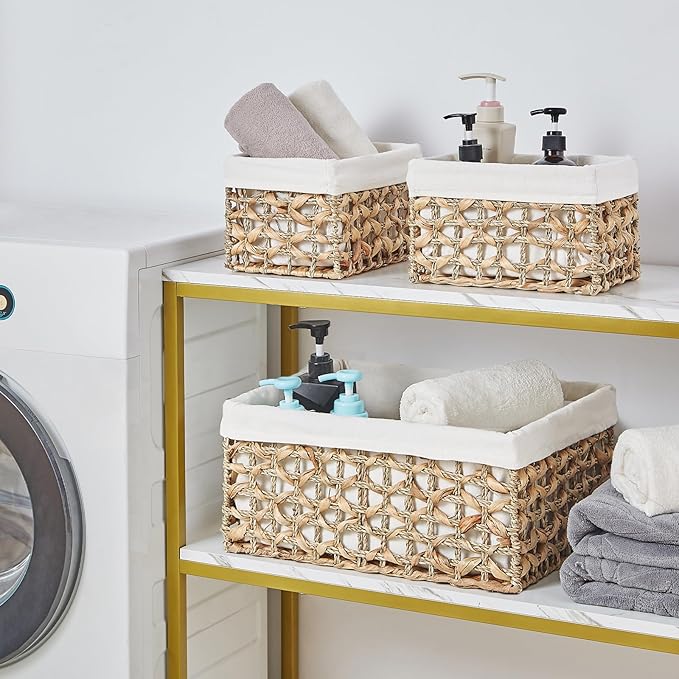 Vagusicc Wicker Basket, Set of 3 Hand-woven Water Hyacinth Storage Baskets for Organizing, Large Wicker Storage Basket Bins with Handles, Small Toilet Paper Storage Baskets for Shelves & Decor