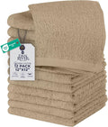 DAN RIVER 12 Pack Wash Cloths for Showering [12x12] - 100% Cotton Washcloths Premium Quality Flannel Face Cloths for Bathroom, Highly Absorbent and Soft Feel Wash Clothes, Tan