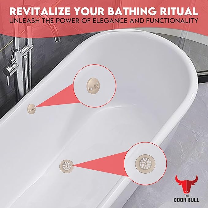 Trip Lever Bathtub Drain Kit with Strainer – 2-Hole Overflow Faceplate, Matching Screws – Tub Drain Trim Replacement Set for Bathroom Bathtubs