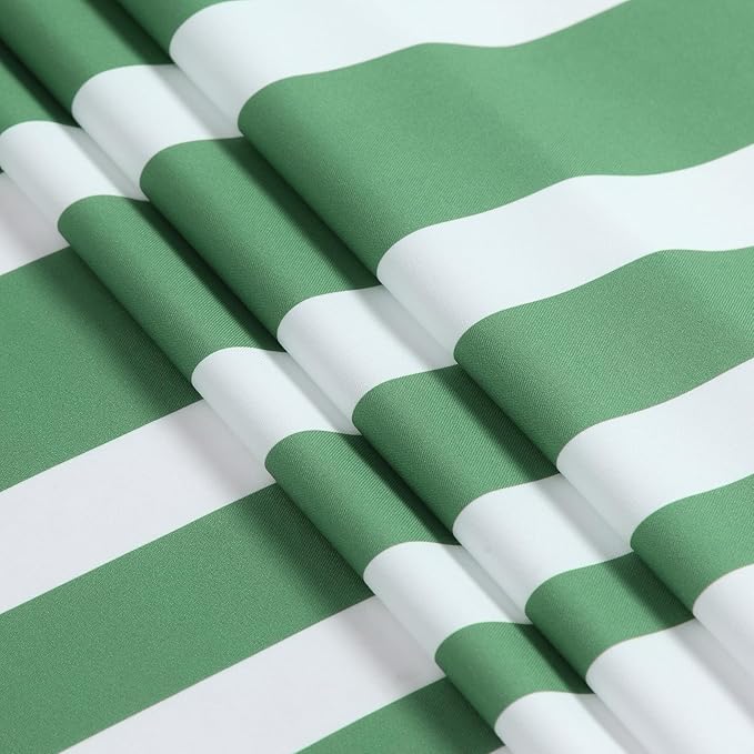 Extra Long Green and White Striped Shower Curtain 72x84 Inches, Waterproof Fabric with Modern Gradient Lines, 12 Rustproof Grommets & Weighted Hem