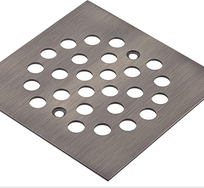 Square 4-1/4 Inch Screw-in Shower Drain Cover Replacement Square Floor Drainer Grate,Brushed Nickel,Brushed Gold,Oil Rubbed Bronze,Chrome (Antique Brass)