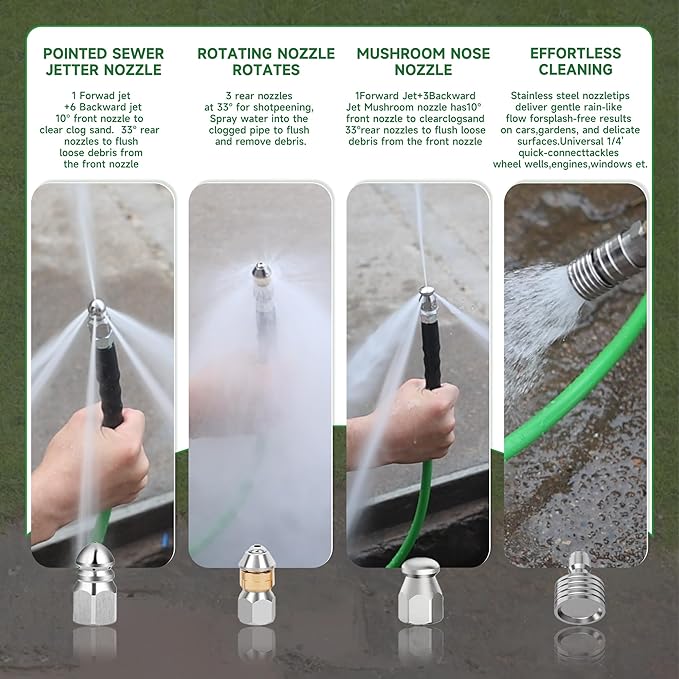 Sewer Jetter Kit for Pressure Washer 50FT – 5800PSI High-Pressure Drain Cleaner, M22 & 1/4'' NPT Universal Fit, Unclog Gutters & Sewer Lines, Durable Jetter Hose for Homeowners & DIYers