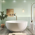 59" x 59" Premium Solid Surface Freestanding Bath Tub, Upgraded Round Soaking Deep Stone Resin Tubs with Overflow and Pop-up Drain, Matte White