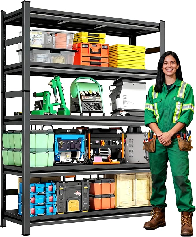 Metal Shelving Units for Garage, 5-Tier Adjustable Storage Shelves, Heavy Duty Steel Racks for Garage, Basement, Warehouse, Black