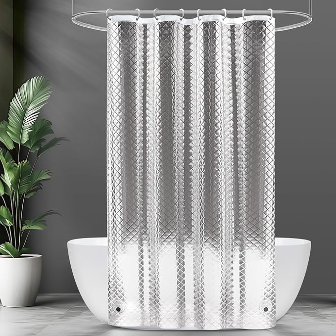 UFRIDAY Shower Stall Curtain 48 x78 inch Plastic Clear Shower Curtain Liner,Waterproof Shower Liner Transparent 3D Water Cube Bath Curtain See Through Shower Curtains Liner Clear with 3 Strong Magnets