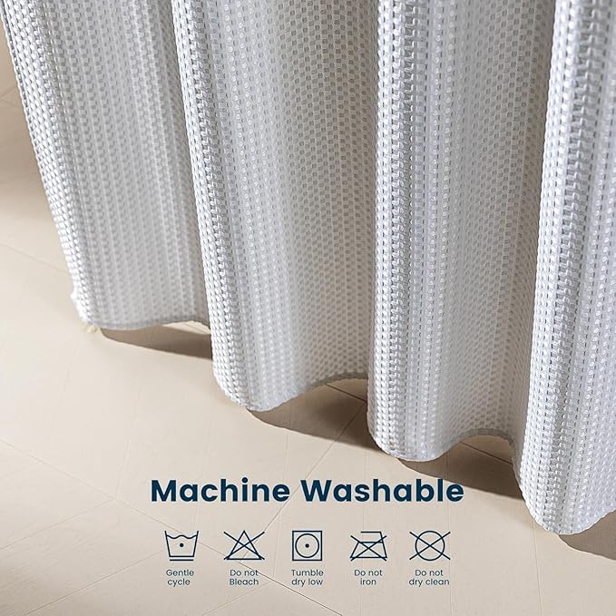 SLEEP ZONE Shower Curtain Liner, Waffle Shower Curtains for Bathroom, Heavy Duty Thick Fabric Shower Curtains - 285GSM Luxury Weighted Polyester Bath Curtain, 72" × 72" (Pure White)