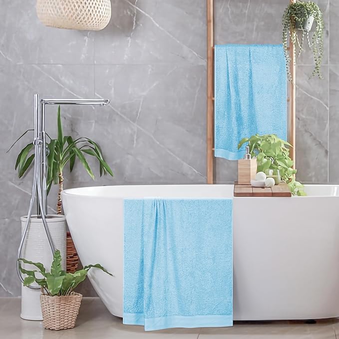 Cotton 2 Pack Oversized Bath Towel Set 28x55 inches, Large Bath Towels, Ultra Absorbant Compact Quickdry & Lightweight Towel, Ideal for Gym Travel Camp Pool - Sky Blue