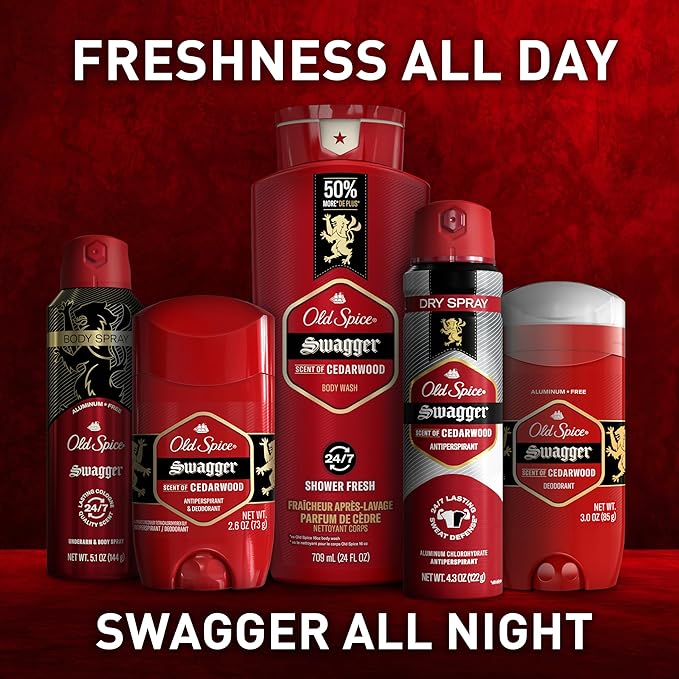Old Spice Refreshing Body Wash for Men, 3X Defense, 24/7 Shower Fresh with Long Lasting Scent, Red Collection, Swagger with Cedarwood Scent, 24 oz (Pack of 4)