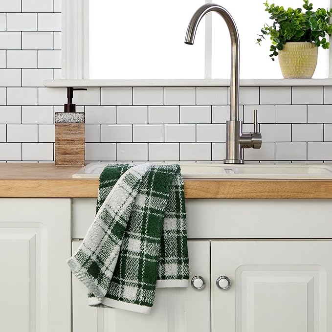 SKL Home Buffalo Plaid 100% Cotton Jacquard 2pc Hand Towel Set, Reversible, Soft & Absorbent, Fall/Christmas/Winter/Everyday, Decorative for Bath/Kitchen/Bar & Gift, Spruce