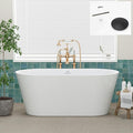 FerdY 59" Shangri-La Elite, Acrylic Freestanding Bathtub, Modern & Contemporary Design Soaking Tub with Matte Black Pop-Up Drain and Minimalist Design Overflow, Glossy White, cUPC Certified