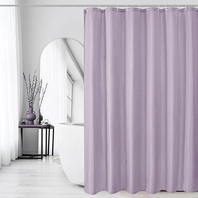 Gibelle Extra Long Shower Curtain 72 x 84, Tall Waffle Weave Textured Fabric Shower Curtain for Bathroom, Water Repellent, Machine Washable, Lavender