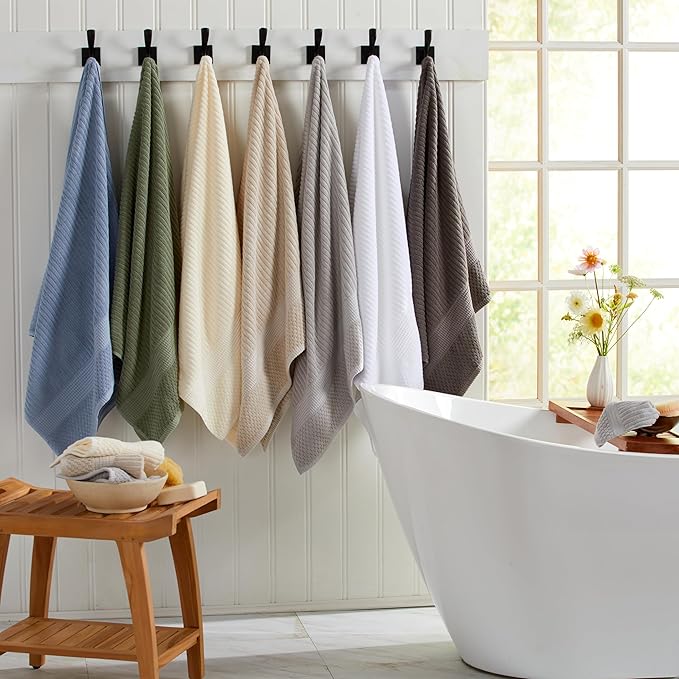 Springtree Home 100% Cotton Bath Towel Set | 6 Piece Set | Absorbent & Quick-Dry Bath Towels | Textured and Durable Cotton | Krista Collection - Black Ink