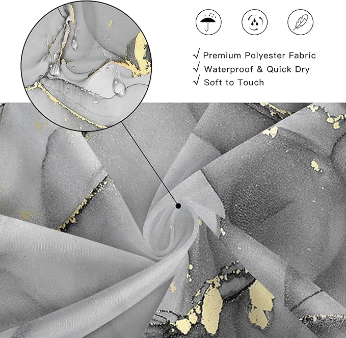 Long Shower Curtain 72 x 78 Inch, Tall Abstract Marble Shower Curtains for Bathroom Decor, Modern Luxury Art Decor Ink Texture Fabric Shower Curtain Set with Hooks, Grey