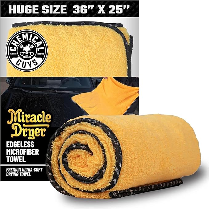 Chemical Guys ‎MIC721 Miracle Dryer Microfiber Drying Towel, (Great for Cars, Trucks, SUVs, RVs, Motorcycles & More), Yellow (36" x 25")