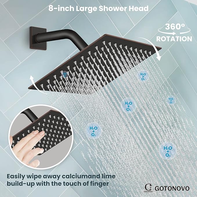 gotonovo Shower System with Tub Spout Wall Mounted Rain Shower Head and Handle Combo Shower Faucet Set with Valve, 8 Inch, Oil Rubbed Bronze