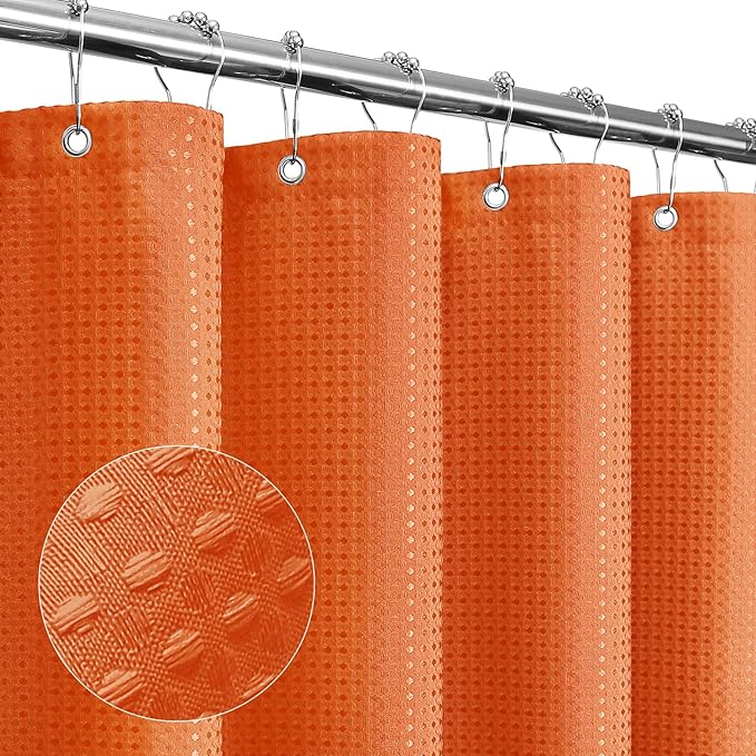 Gibelle Small Stall Shower Curtain 36 x 72, Narrow Half Waffle Weave Textured Fabric Shower Curtain for Bathroom, Water Repellent, Machine Washable, Burnt Orange