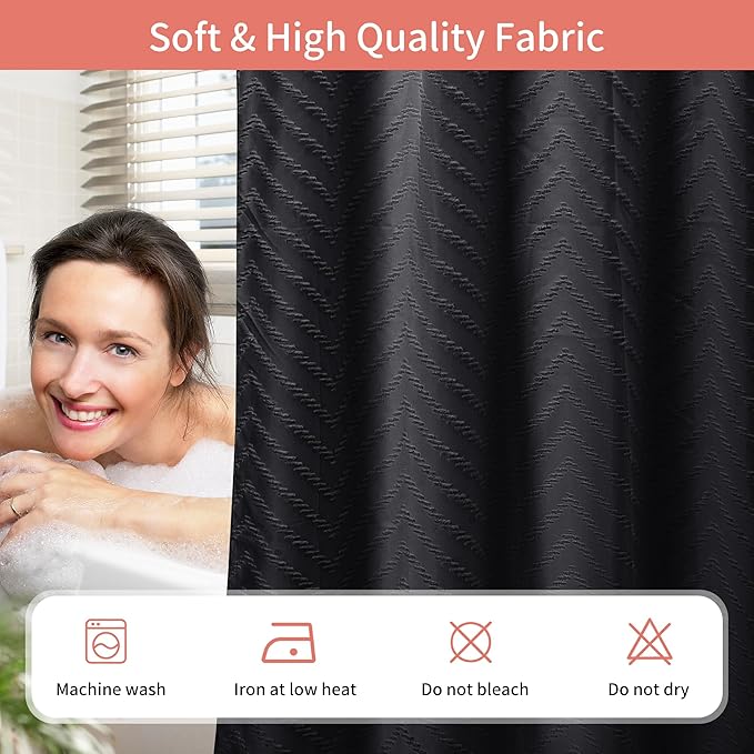 Hookless Shower Curtain with Snap in Liner 71" x 74" Double-Layer Waterproof Polyester Shower Curtain for Bathroom or Hotel Use,Removable Liner,Magnetic Hem,Large Rings,Machine Washable,Black