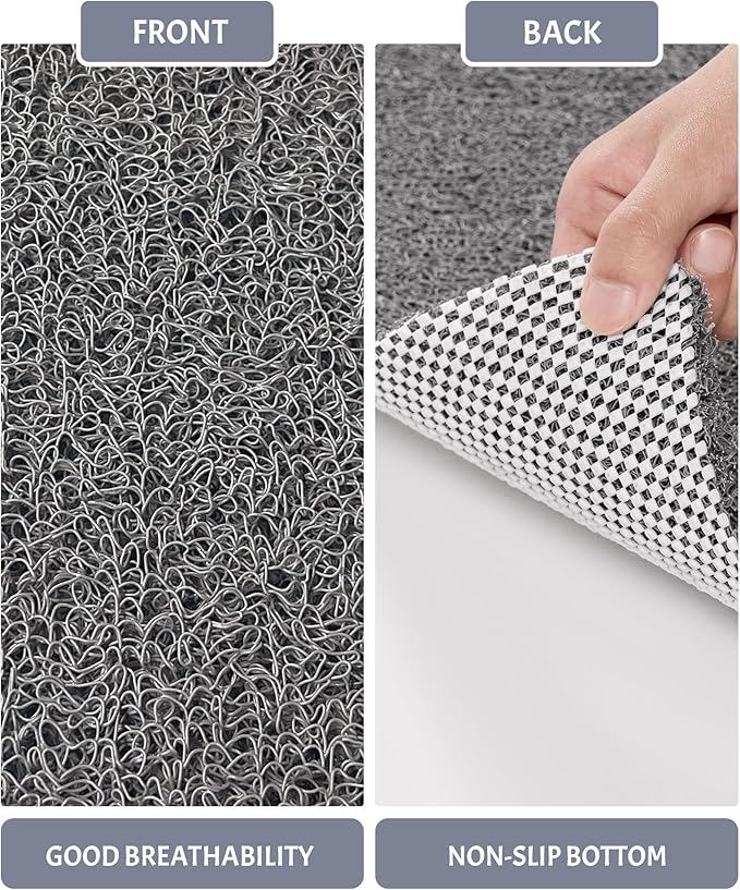 Mecko Square Non-Slip Shower Mats for Inside Shower, Anti-Slip Loofah Bath Mat for Tub and Walk-in Shower, Soft and Comfortable Safety Mat, Quick-Drying (Grey, 24" x 24")