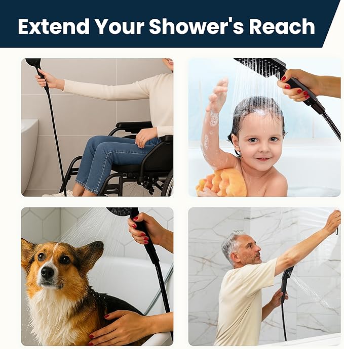 BRIGHT SHOWERS Shower Hose For Hand Held Shower Heads, 79 Inches Cord Extra Long Stainless Steel Hand Shower Hose, Ultra-Flexible Replacement Part with Brass Insert, Matte Black