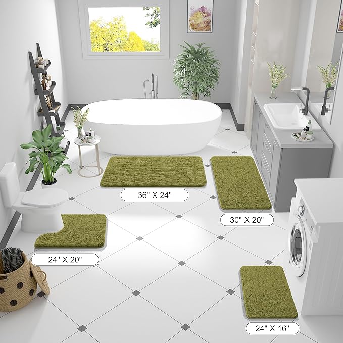 OLANLY Bathroom Rugs 24x16, Extra Soft Absorbent Chenille Bath Rugs, Rubber Backing Quick Dry, Machine Washable Bath Mats for Bathroom Floor, Tub and Shower, Home Decor Accessories, Willow Green