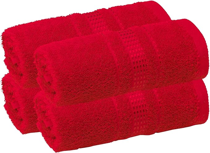 Melissa Linen, Fingertip Towels 4 Pack, 100% Turkish Cotton, Small Hand Towels for Body and Face, 12 x 18 in, Soft and Absorbent, Quick Dry, (Red Fingertip Hand Towels)