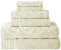 Modern Threads 6 Piece Jacquard/Solid Towel Set-Medallion Swirl Ivory