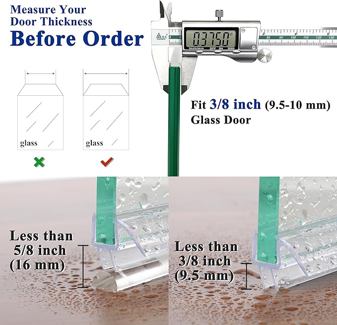 Frameless Shower Door Seal Strip 2 Pack x 39 Inch MD Glass Shower Door Bottom Seal Strip for 3/8" Glass Shower Door Sweep Ultra-Clear Polycarbonate, Stop Showers Leaks Create A Water Barrier