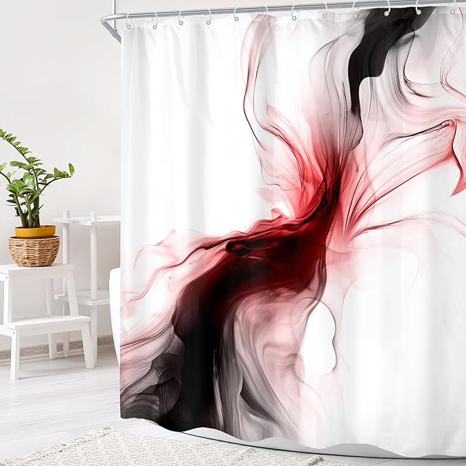 Cinbloo Black and Red 60Wx72H Shower Curtain Burgundy Abstract Modern Ombre Minimalist Marble Ink Texture Bathroom Curtain Set Dark Neutral Simple Aesthetic Bath Bathroom Accessories Decor