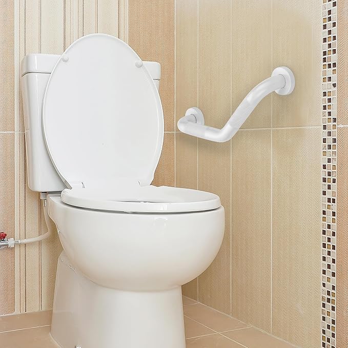 Grab Bars for Bathtubs and Showers- 1-1/4 x 16 Angled Shower Grab Bar for Seniors Knurled Stainless Steel Handicap Grab Bars for Wall (White, 1 Pack)