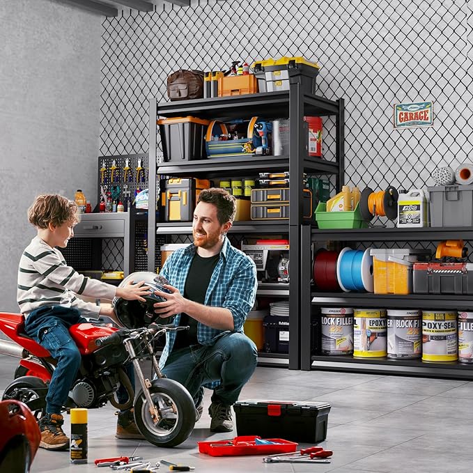 71" H-46 W Garage Shelving, 5-Tier Heavy Duty Storage Shelves, Adjustable Metal Shelving Unit, Utility Garage Organizer Shelf for Basement, Pantry, Warehouse, 20" D x 46" W x 71.2" H, Black