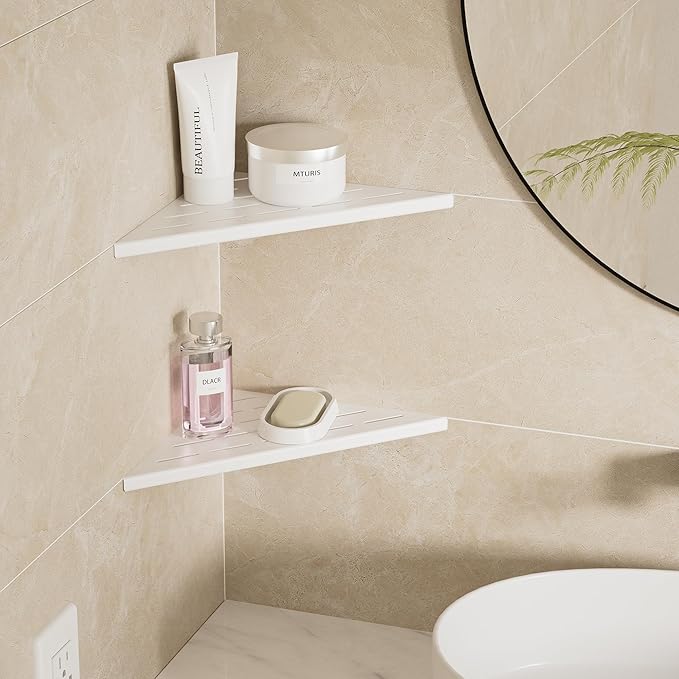 Neodrain 10 Inch Golden Corner Wall Shelf Set of 2, Floating Corner Shelves for Wall, 304 Stainless Steel Shower Storage Shelves for Bathroom,No Drilling