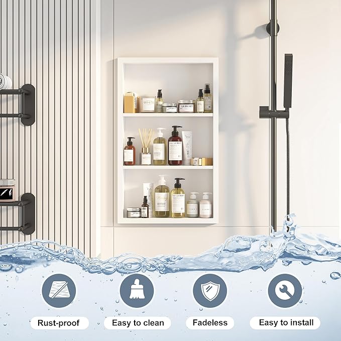 Bathroom Medicine Cabinet Recessed,14x24 White Shower Niche for Shower Wall,Surface Mount Medicine Cabinet Replacement Shelves,Recessed Wall Niche for Over Toilet Storage/Living room/Hallway