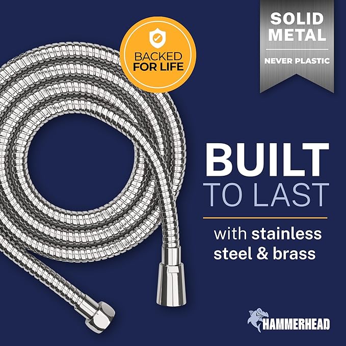 HammerHead Showers Solid Metal Shower Hose Attachment for Showerhead, Extra-Long 72-Inch Universal Replacement Hose for Hand held Shower, Chrome