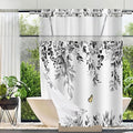 No Hook Shower Curtain and Liner Set, Grey Eucalyptus Floral Shower Curtains for Bathroom, Bath Curtain Sets with Snap in Liner, Waterproof with See Through Top Window, 71x74 Inches