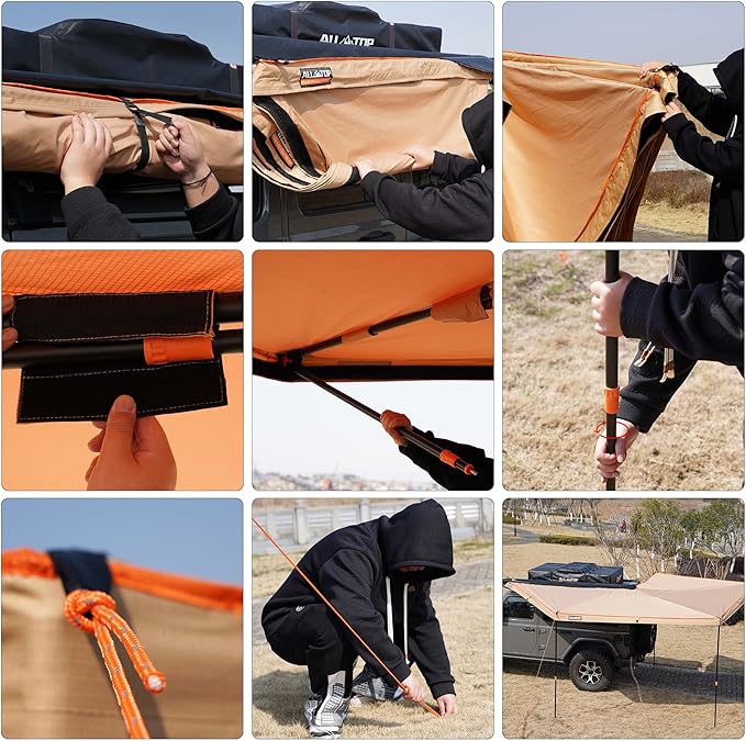 ALL-TOP Vehicle Awning 270 Degree 8.2' Rooftop Pull-Out Retractable 4x4 Weather-Proof UV50+ Side Awning for SUV/Truck/Van
