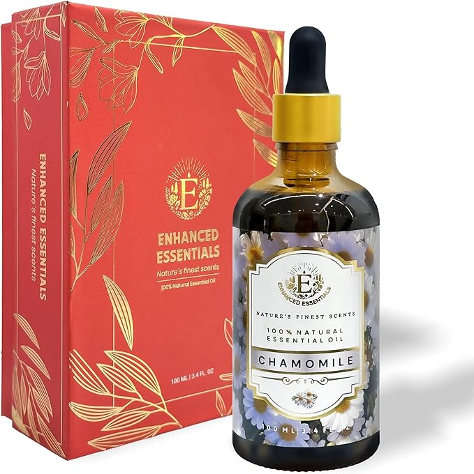 Luxurious Chamomile Essential Oil by Enhanced Essentials|Pure & Slow Distilled|for Diffusers,Skin Care, Aromatherapy, Bath,Massage,Perfume,Gifting,Soap & Candle Making|with Glass Dropper|3.38 fl oz
