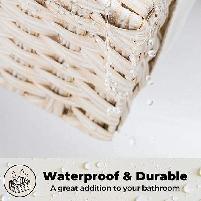 GRANNY SAYS Gray Wicker Baskets, Decorative Baskets for Shelves, Basket Organizer with Handles, Small Wicker Baskets for Organizing, Toilet Paper Baskets for Organizing, Set of 2