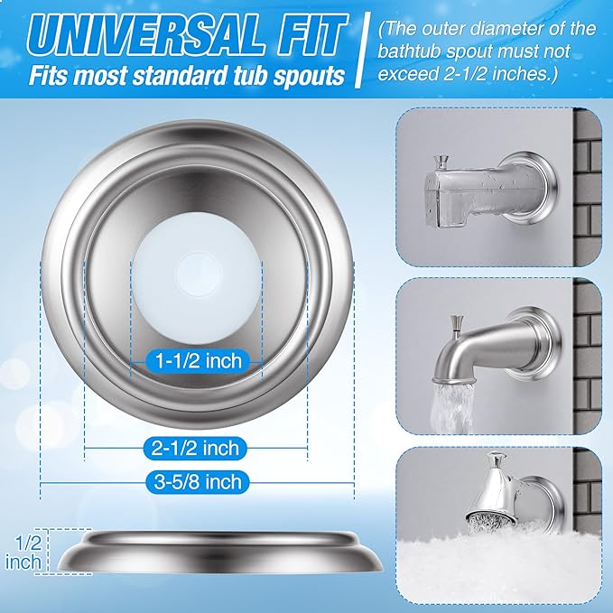 Dreyoo Metal Tub Spout Cover Ring, Bathtub Spout Trim Plate Ring with 1 Pcs Foam Gasket, 1-1/2 Inch ID and 3-5/8 Inch OD(Brushed Nickel)